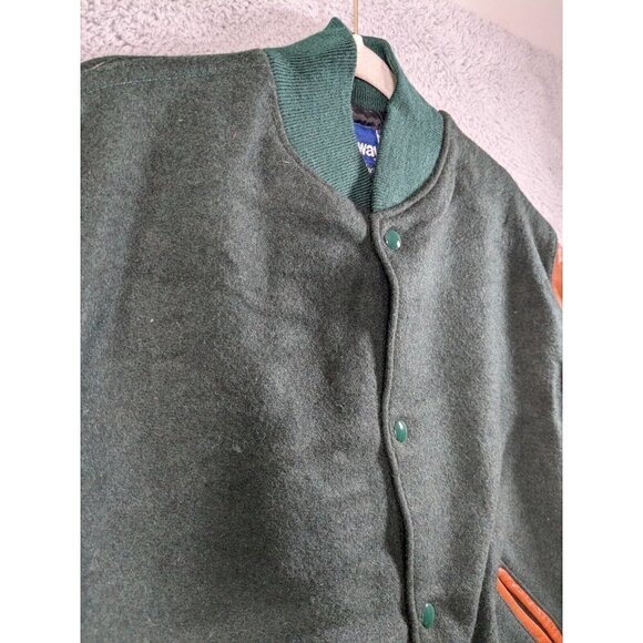 Vintage Holloway College Jacket Large Letterman Varsity Wool Leather Green Brown - Picture 13 of 16